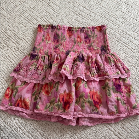 Loveshackfancy pink floral ruffle mini skirt - Picture 1 of 4